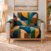 Teal Geometric Patchwork Sofa Cover, single-seat armchair view