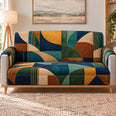 Teal Geometric Patchwork Sofa Cover, Modern Abstract Home Decor, Housewarming Gift