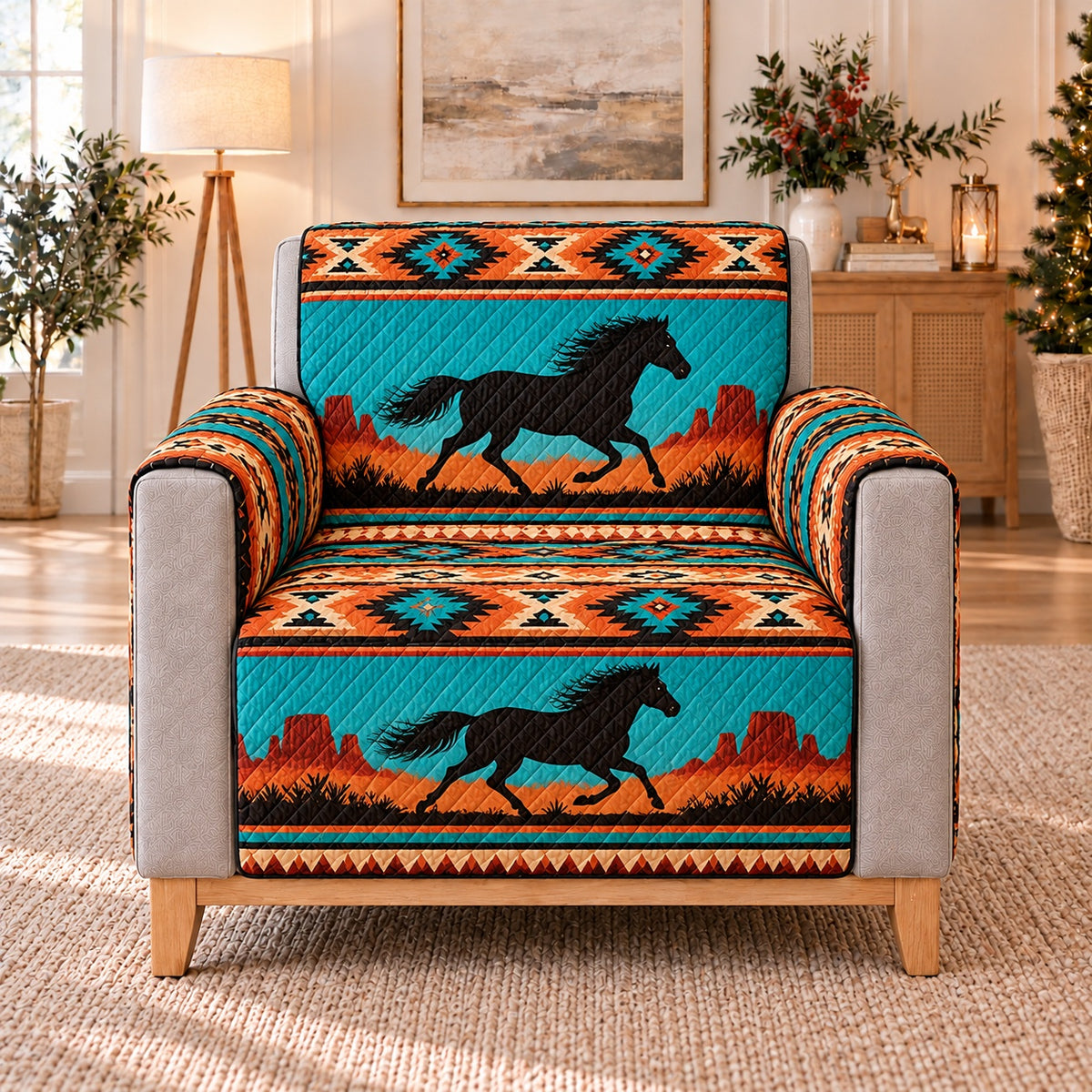 Running Horses Southwest Sofa Cover, single-seat armchair view