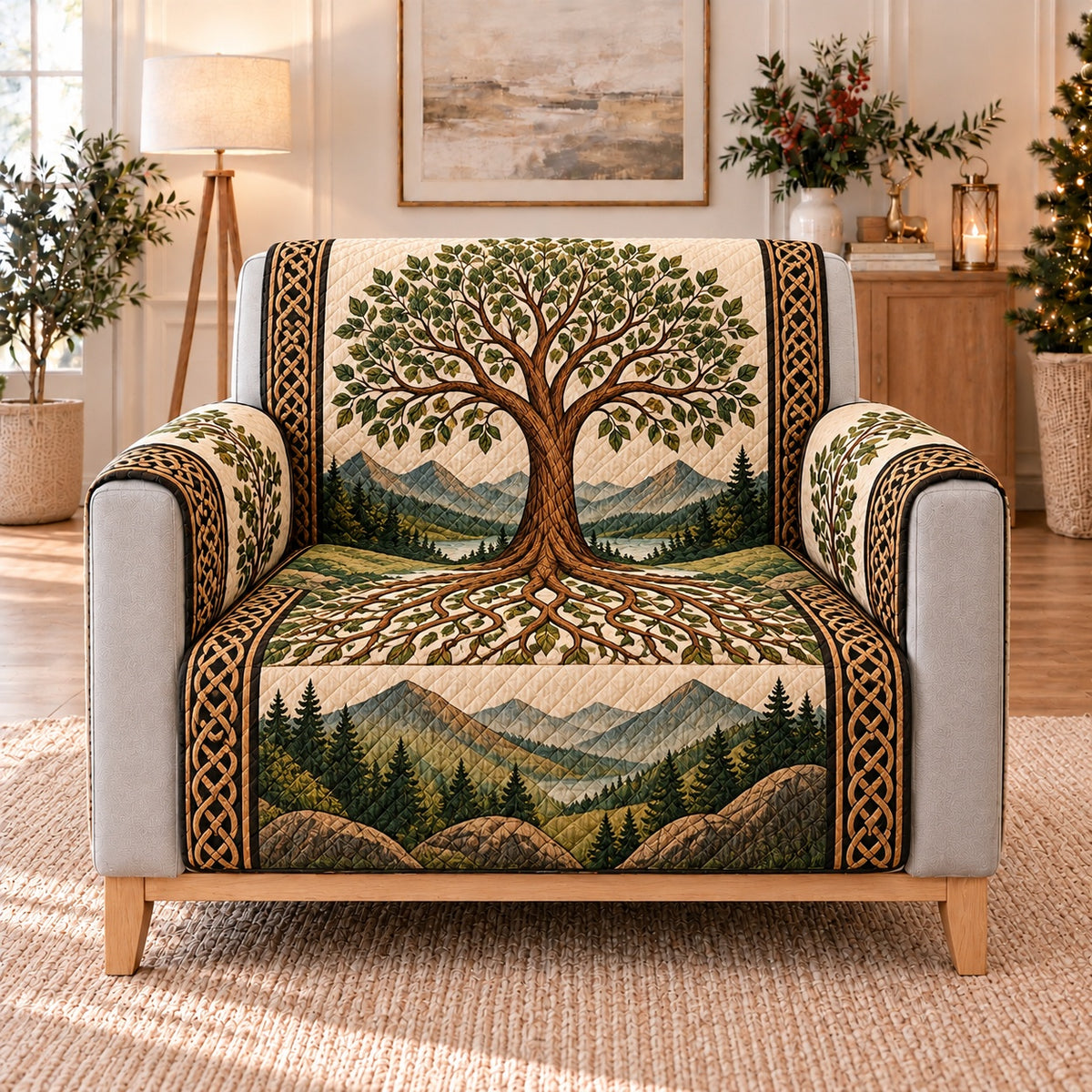 Celtic Tree of Life Sofa Cover, single-seat armchair view