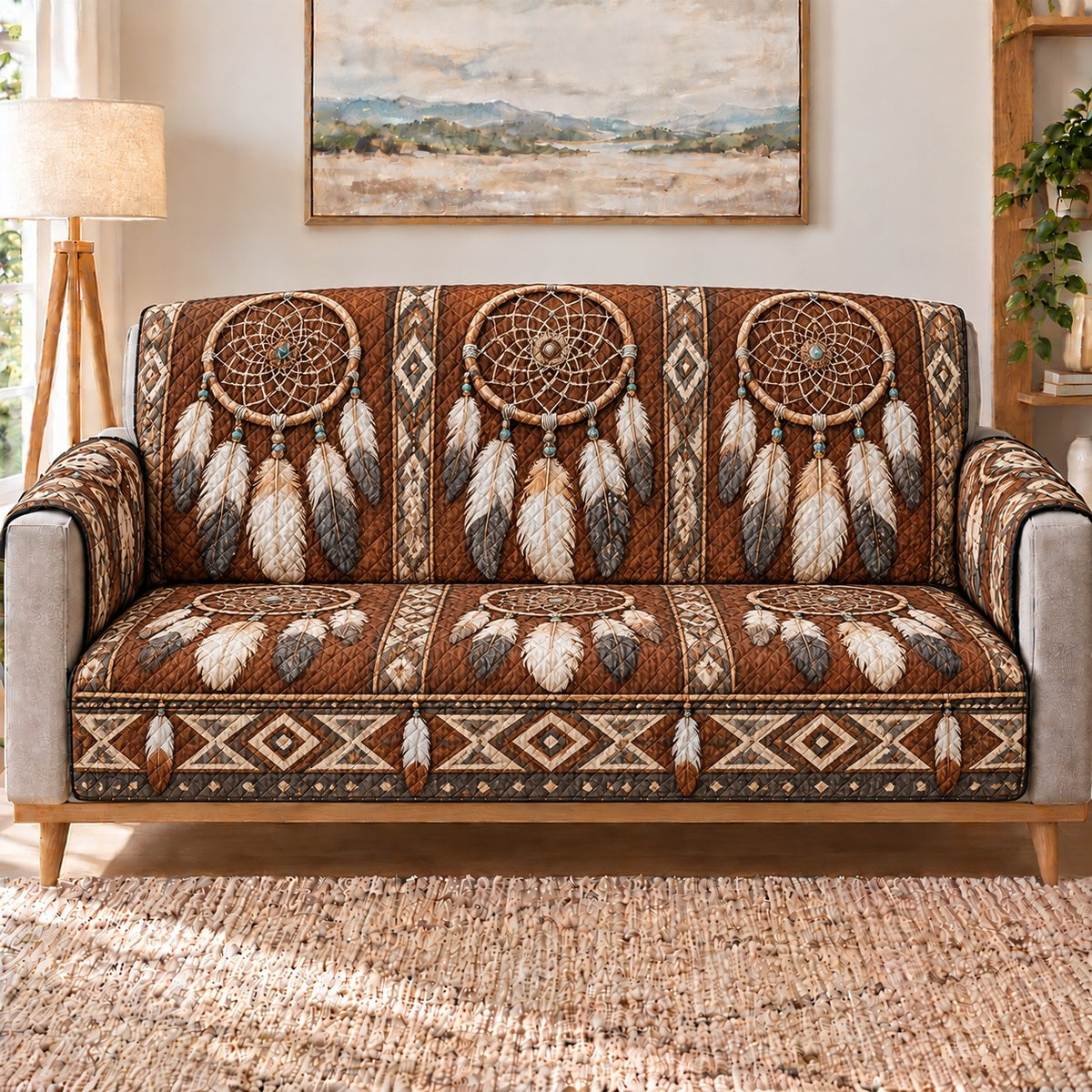 Dreamcatcher Feather Sofa Cover, long sofa view