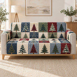Rustic Christmas Tree Patchwork Sofa Cover, Cozy Holiday Decor, Gift for Christmas Lovers
