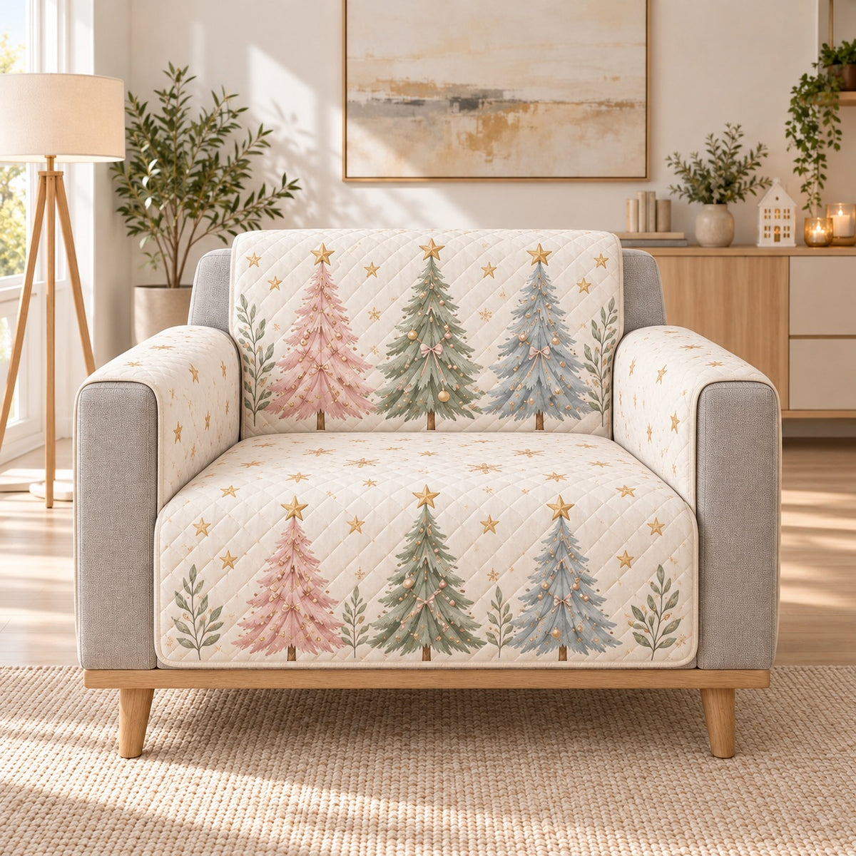 Pastel Christmas Trees Sofa Cover, single-seat armchair view