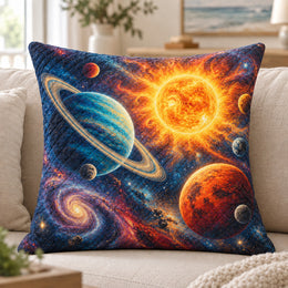 Solar System Quilted Throw Pillow, Galaxy Home Decor, Gift for Astronomy Lovers
