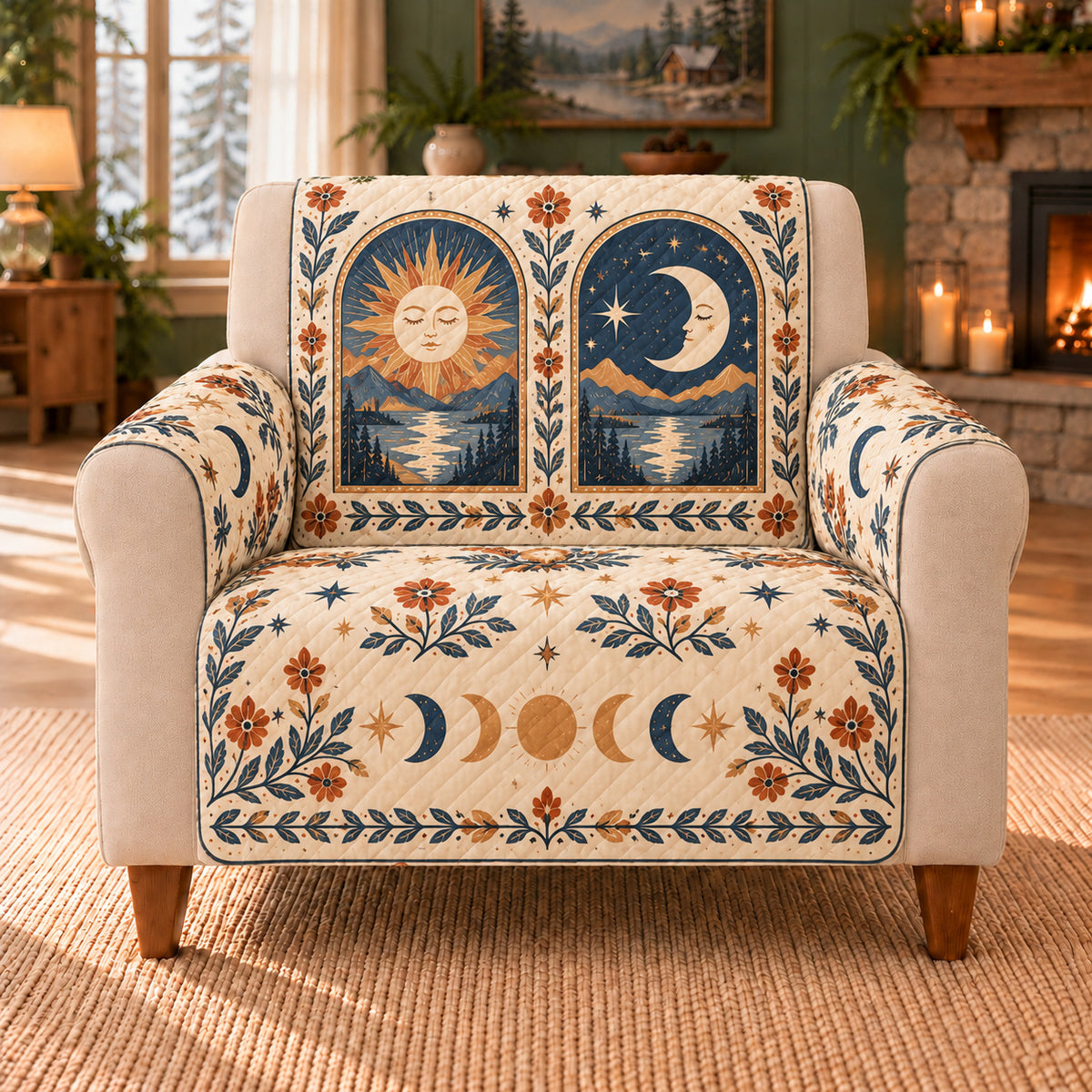 Solstice Window Row sofa cover on a beige armchair
