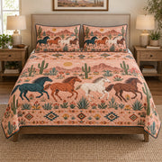 Southwestern Wild Horse Desert quilt design with coordinating pillow shams