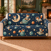 Space Fox Orbit Repeat sofa cover on a beige sofa
