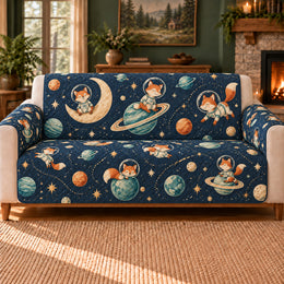 Space Fox Orbit Repeat Sofa Cover, Whimsical Space Decor, Gift for Animal Lovers