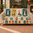 Spaceport Ticket Tiles Sofa Cover, Retro Space Decor, Gift for Rocket Fans