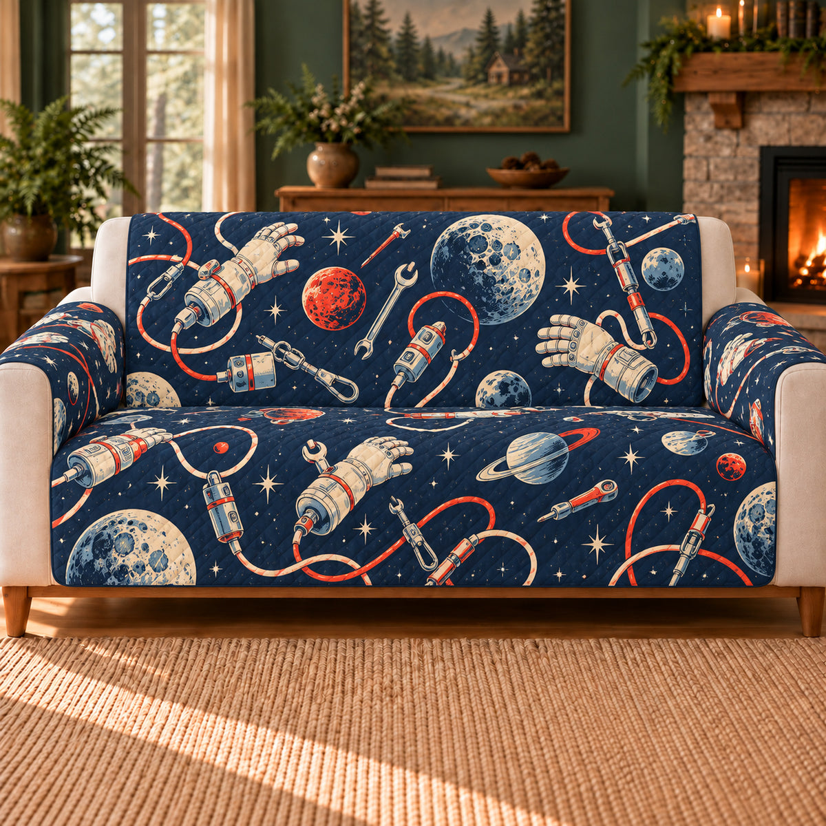Spacewalk Tool Rhythm sofa cover on a beige sofa