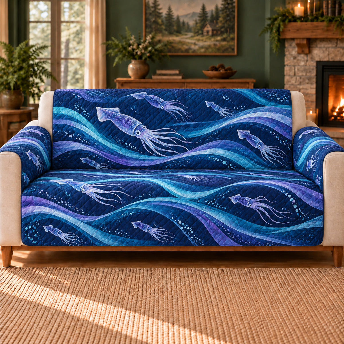 Squid Current Ribbons sofa cover on a beige sofa