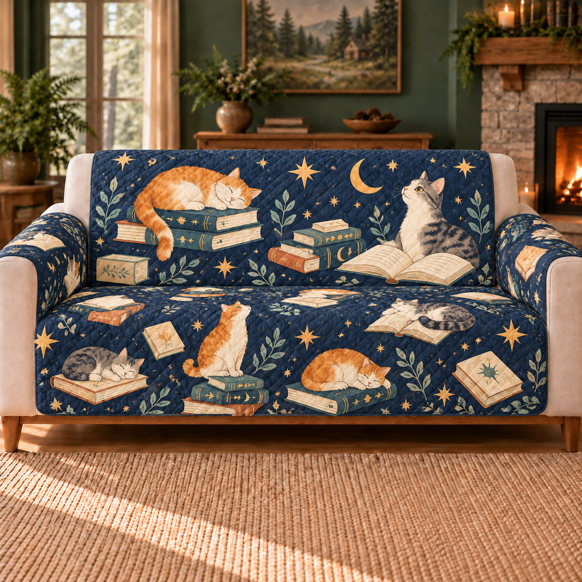 Star Cat Book Scatter sofa cover on a beige sofa