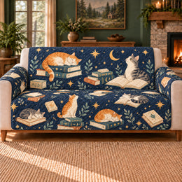 Star Cat Book Scatter Sofa Cover, Cosmic Animal Decor, Gift for Cat Lovers
