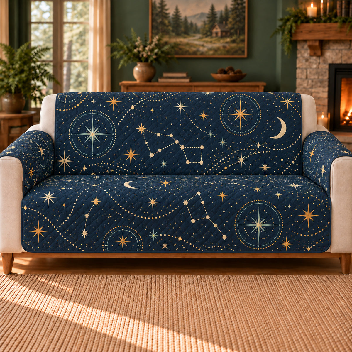 Stargazer Dot Trails sofa cover on a beige sofa