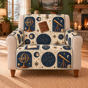 Stargazer Notebook Tiles sofa cover on a beige armchair