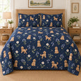 Starlit Pinstripe Doodle Goldendoodle Starry Garden Quilt Set