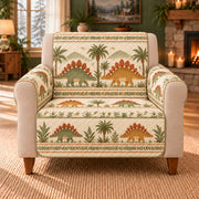 Stegosaurus Plate Rhythm sofa cover on a beige armchair