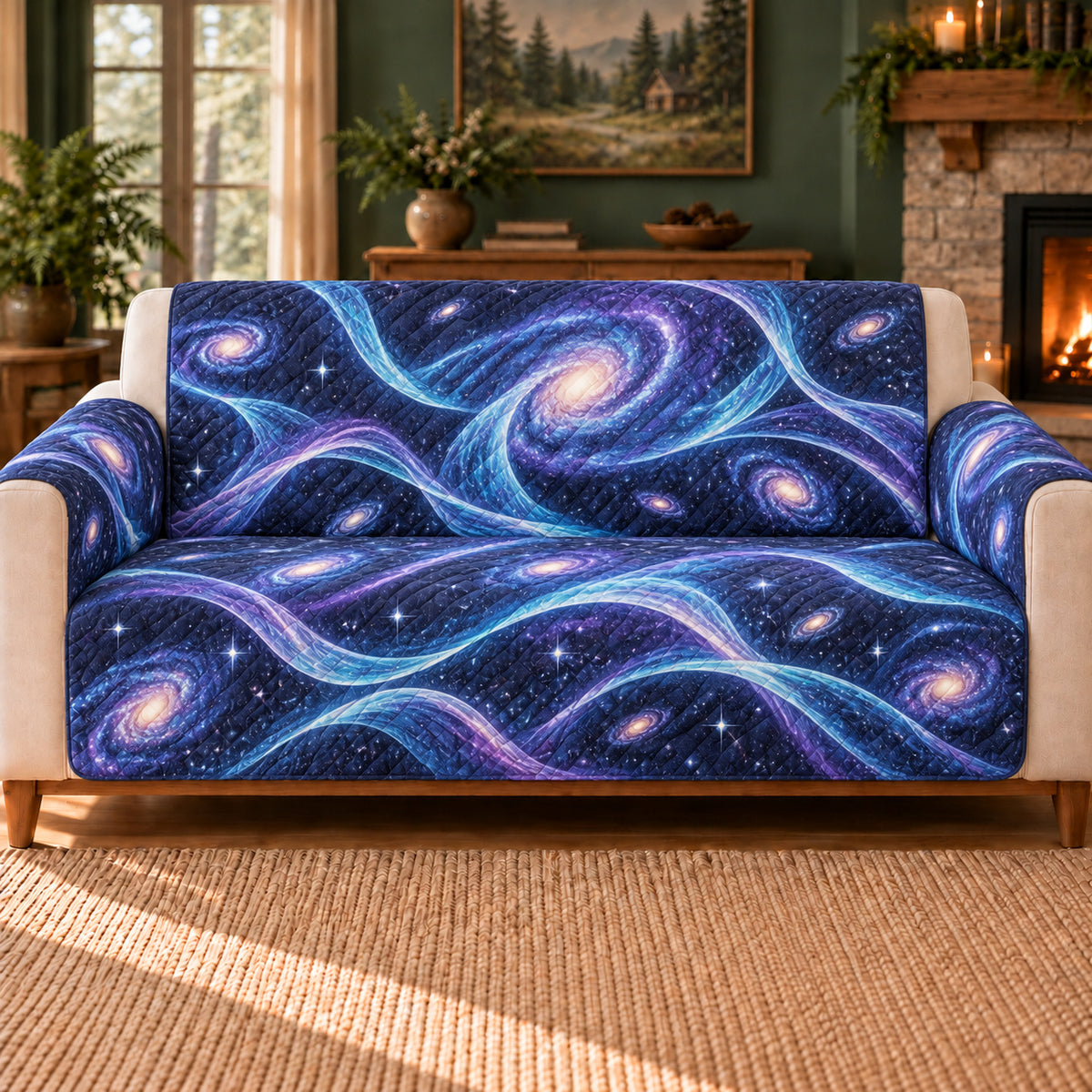 Stellar Current Ribbons sofa cover on a beige sofa