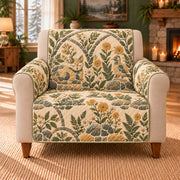 Stone Garden Mosaic sofa cover on a beige armchair
