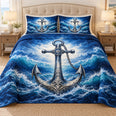 Stormy Ocean Anchor Quilt Set, Nautical Bedding Gift for Sailors