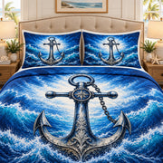 Stormy ocean anchor nautical quilt set, view 2, AI-generated product mockup