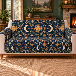 Sunburst Crescent Trellis Sofa Cover, Celestial Decor, Gift for Stargazers