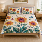 Sunflower Butterfly Floral quilt design with coordinating pillow shams