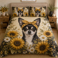 Sunflower Chihuahua Floral Quilt Set