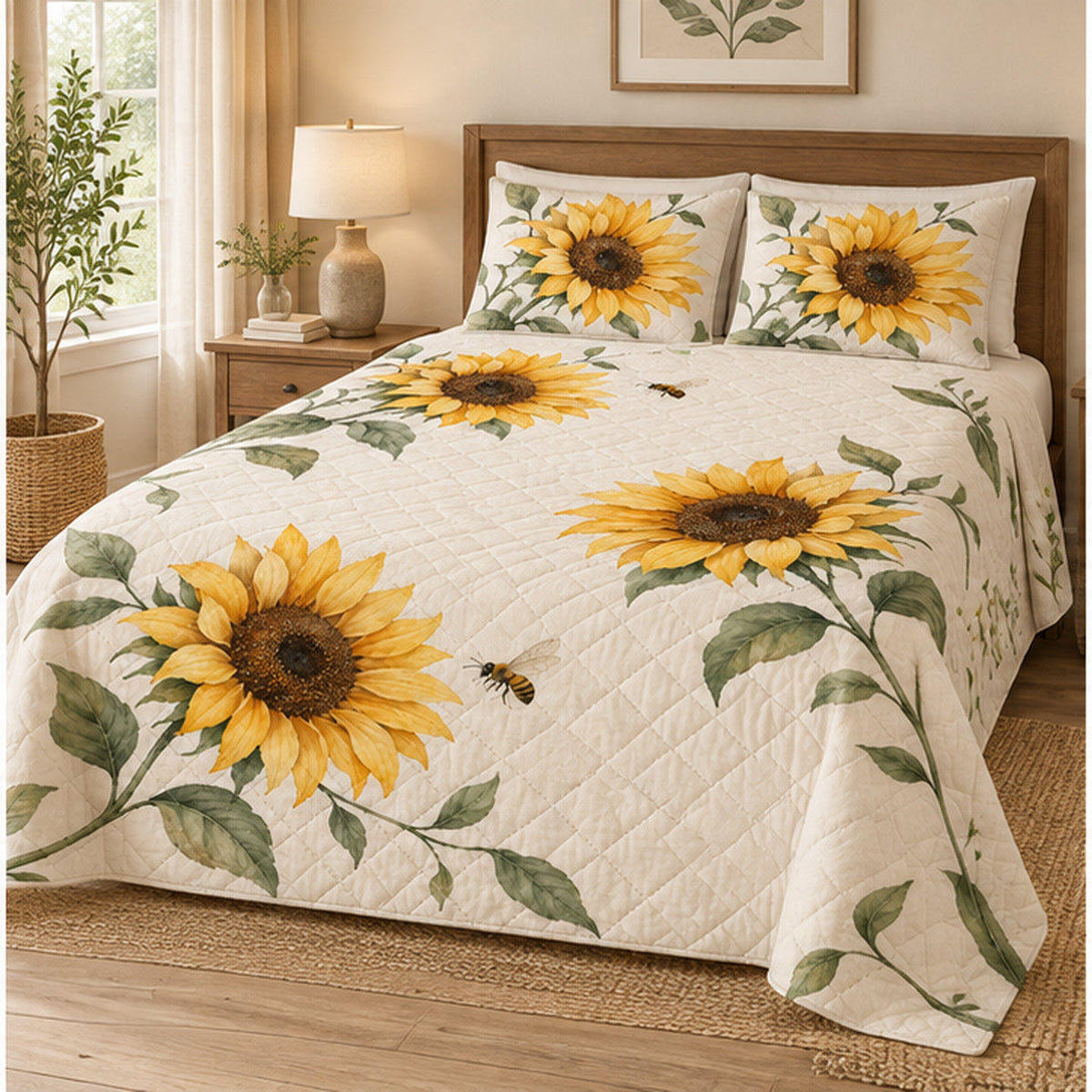 Watercolor Sunflower Quilt Set left angle