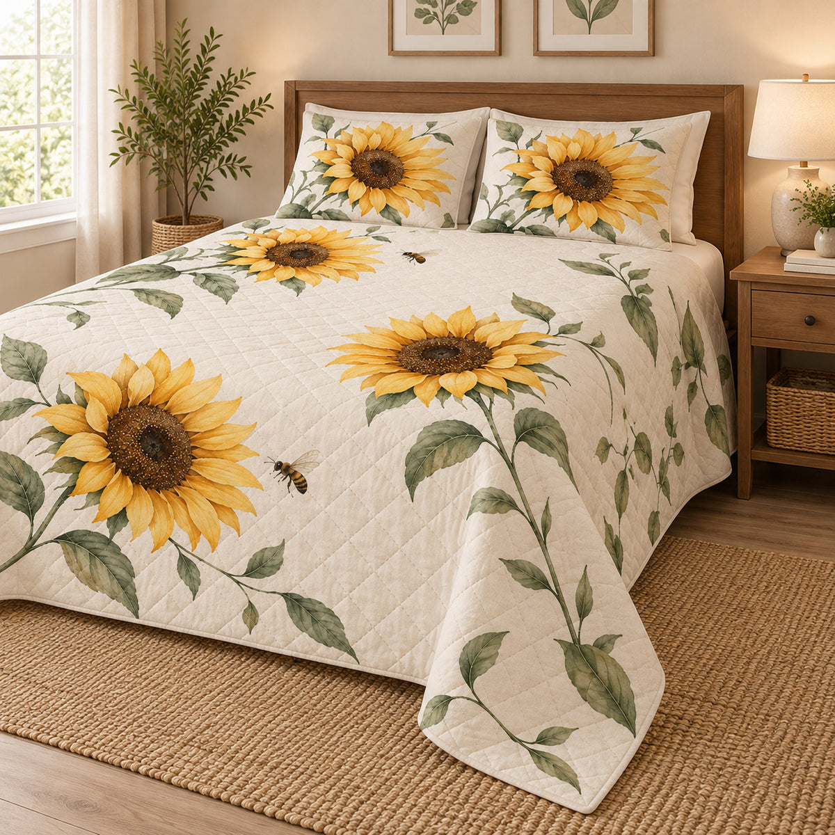Watercolor Sunflower Quilt Set right angle