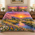 Sunset Wildflower Landscape Quilt Set, Scenic Gift for Nature Lovers