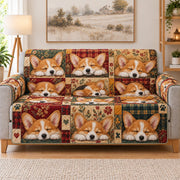 Corgi Patchwork Sofa Cover, Cute Dog Lover Couch Protector Gift