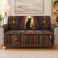 Black Cat Library Sofa Cover, Book Lover Couch Protector Gift