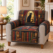 Black Cat Library Sofa Cover, Book Lover Couch Protector Gift