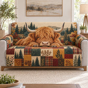 Highland Cow Sofa Cover, Rustic Farmhouse Couch Protector Gift