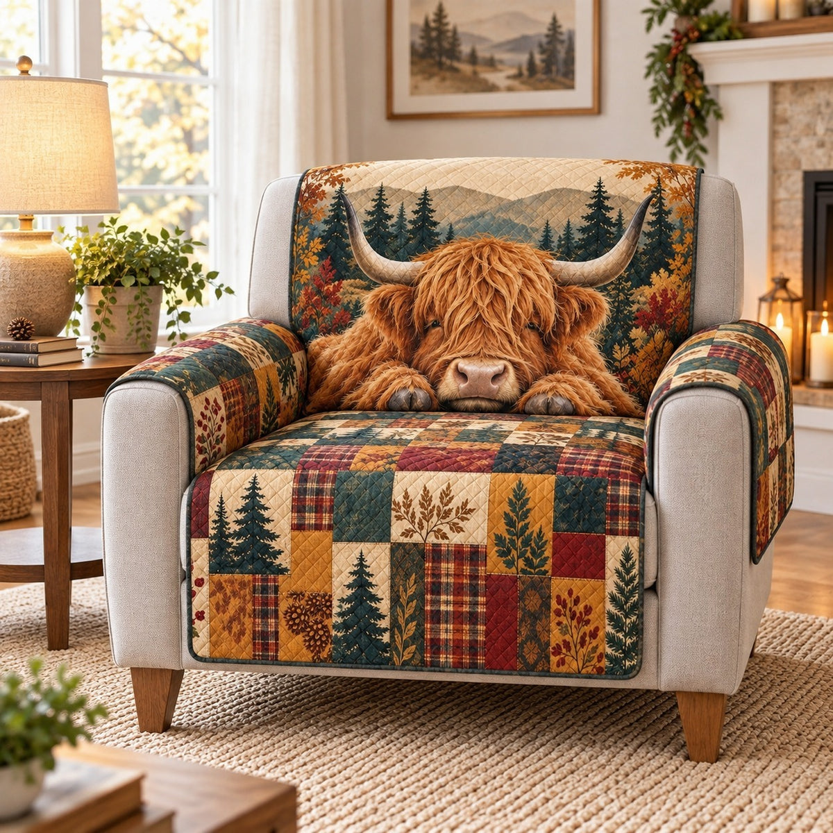 Highland Cow Sofa Cover, Rustic Farmhouse Couch Protector Gift
