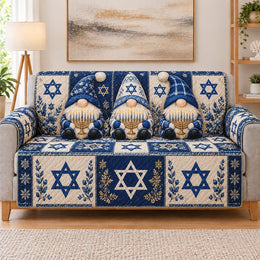 Hanukkah Gnome Sofa Cover, Star of David Couch Protector Gift