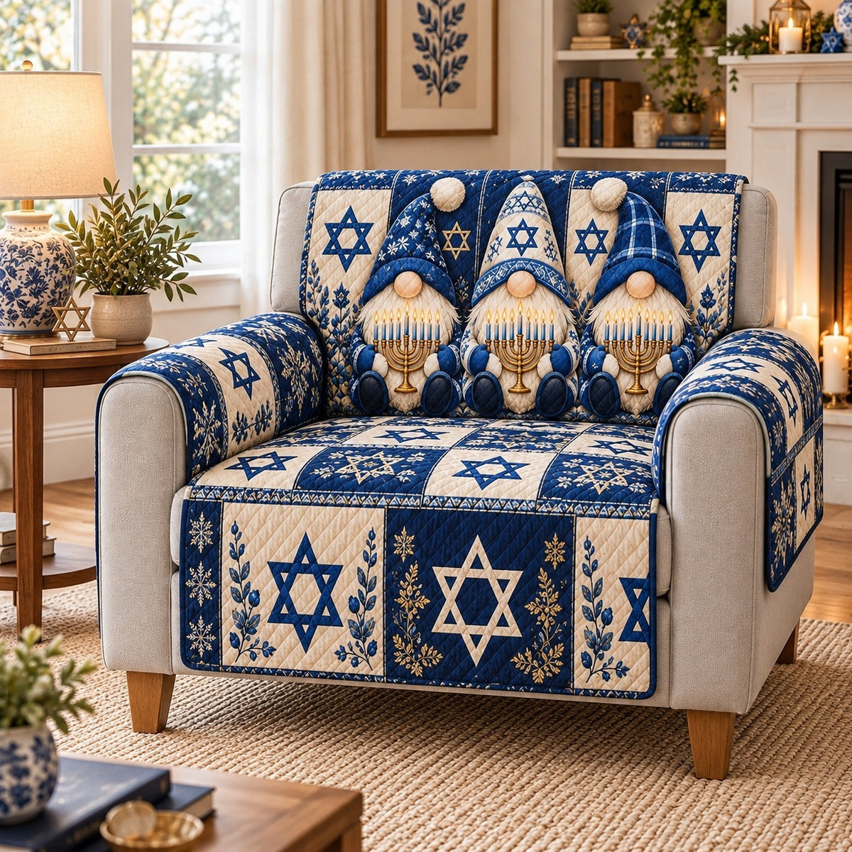 Hanukkah Gnome Sofa Cover, Star of David Couch Protector Gift