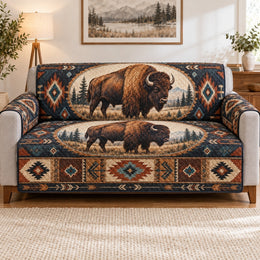 Southwestern Bison Sofa Cover, Rustic Wildlife Couch Protector Gift
