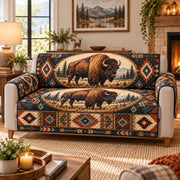 Southwestern Bison Sofa Cover, Rustic Wildlife Couch Protector Gift