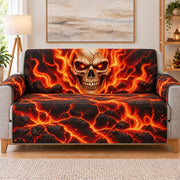 Flaming Skull Sofa Cover, Gothic Fire Couch Protector Gift for Rock Fans