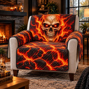 Flaming Skull Sofa Cover, Gothic Fire Couch Protector Gift for Rock Fans
