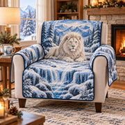 White Lion Winter Sofa Cover, Majestic Wildlife Couch Protector Gift