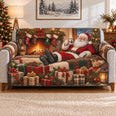 Santa Fireplace Sofa Cover, Cozy Christmas Couch Protector Gift