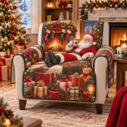 Santa Fireplace Sofa Cover, Cozy Christmas Couch Protector Gift