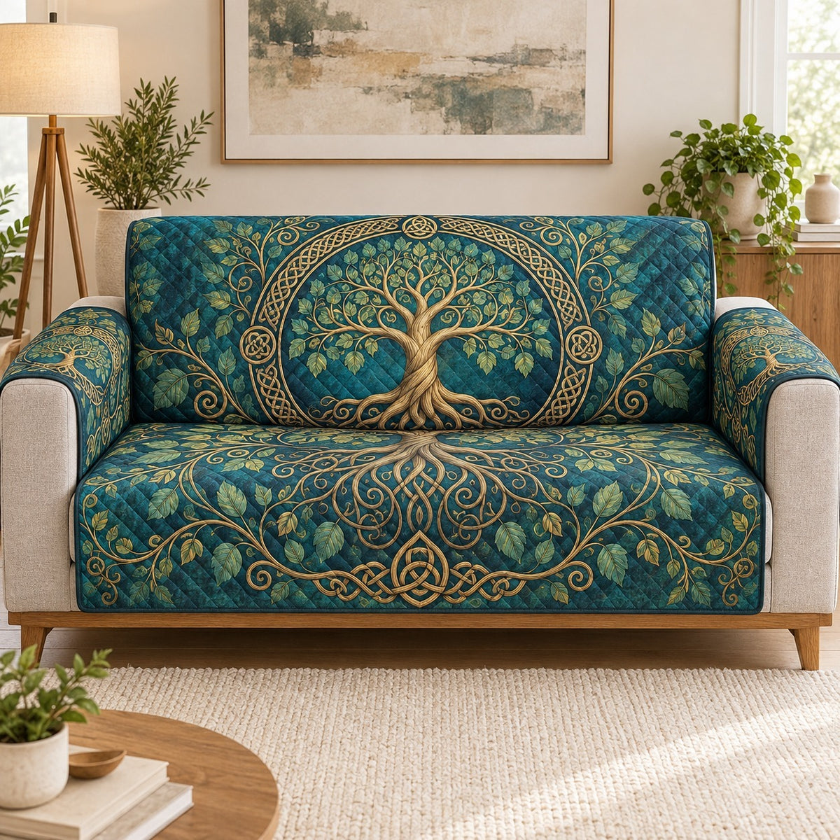 Celtic Tree of Life Sofa Cover, Boho Spiritual Couch Protector Gift