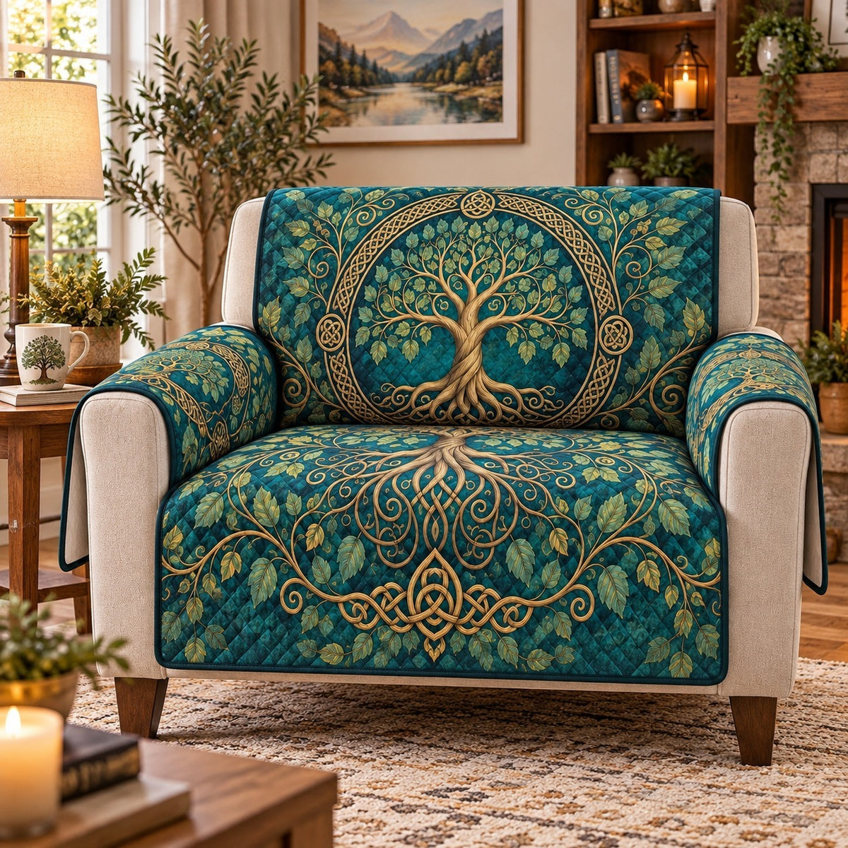 Celtic Tree of Life Sofa Cover, Boho Spiritual Couch Protector Gift