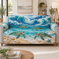 Ocean Wave Turtle Sofa Cover, Coastal Couch Protector Gift for Sea Lovers