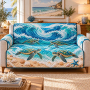 Ocean Wave Turtle Sofa Cover, Coastal Couch Protector Gift for Sea Lovers