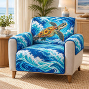 Sea Turtle Wave Sofa Cover, Blue Ocean Couch Protector Gift for Beach Lovers